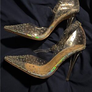 Shoe Dazzle Iridescent Clear Heels with Studs
